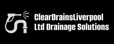 Logo with a drainage pipe and spray gun for ClearDrainsLiverpool Ltd Drainage Solutions.