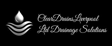 Logo for Clear Drains Liverpool Ltd Drainage Solutions with water drop and waves.