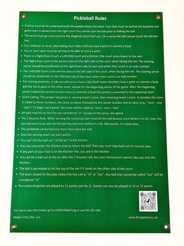 This Pickleball Rules Sign has the basic pickleball rules necessary to enjoy a recreational game of