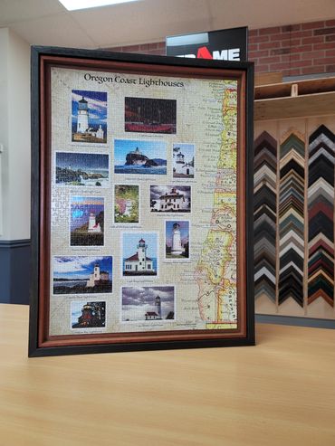 custom framed puzzle and map display