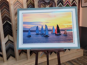 custom framed sailboat photograph with white mat