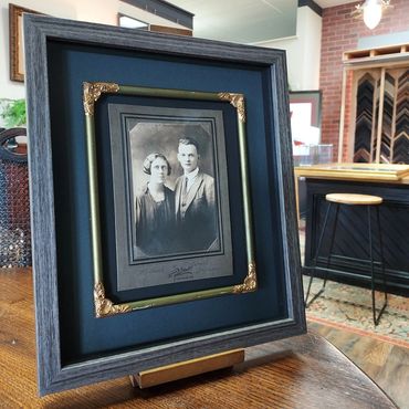 Fragile antique photograph preserved using a custom shadowbox frame