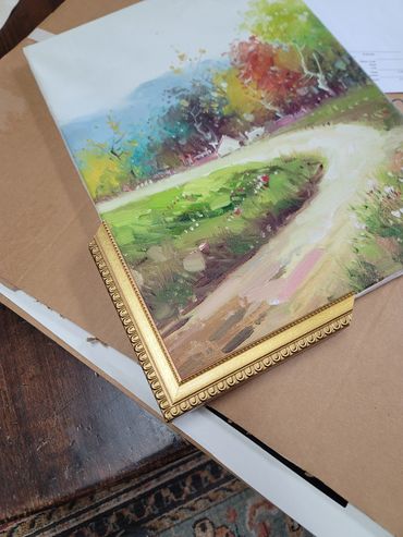 Small original painting on canvas with gold frame