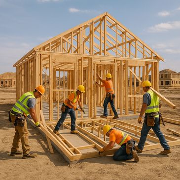 Build crew constructing a new home.
