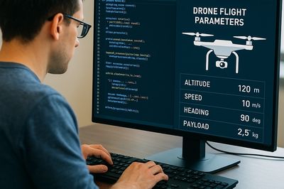 Programmer working on a drone deployment and flight parameters system