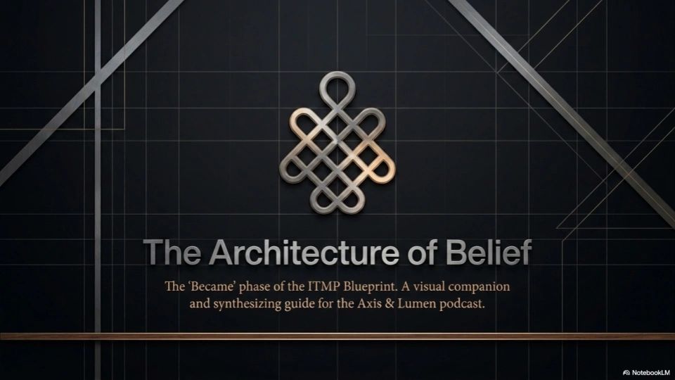 Title card for 'The Architecture of Belief' visual guide and podcast companion.