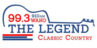 WAKO 99.3 FM 910 AM The Legend Classic Country blue and white logo