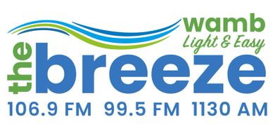 WAMB The Breeze 106.9 FM, 99.5 FM, 1130 AM green and blue logo