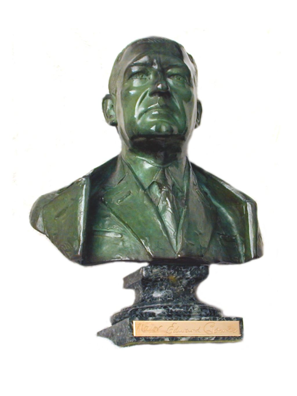Bronze bust of Major Edward Bowes (signed by Bowes in gold).