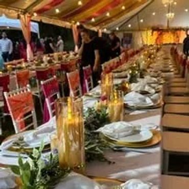 Long decorated banquet table