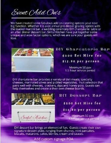 Charcuterie and dessert bar options