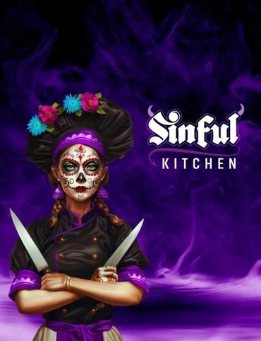 Sinful Kitchen logo with masked chef