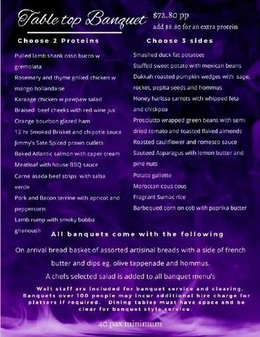 Catering inclusions and service list