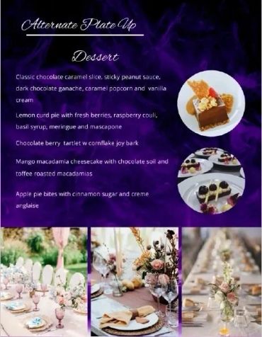 Dessert menu with pastry photos