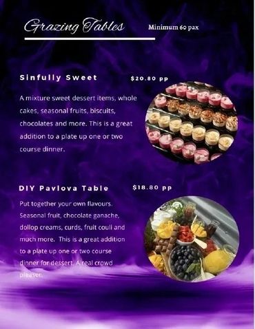 Grazing table and finger food menu