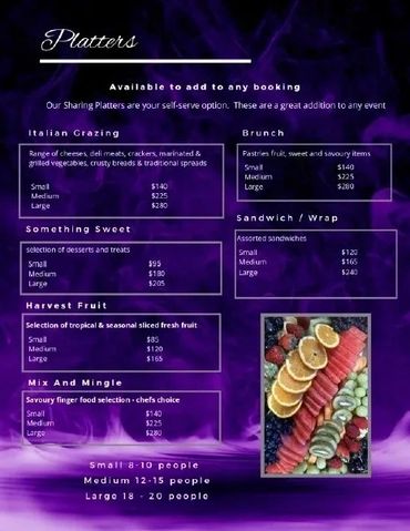 Sweet treats and pavlova table menu