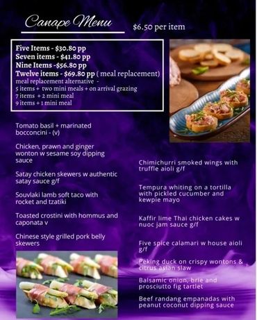 Mini burger and taco menu options