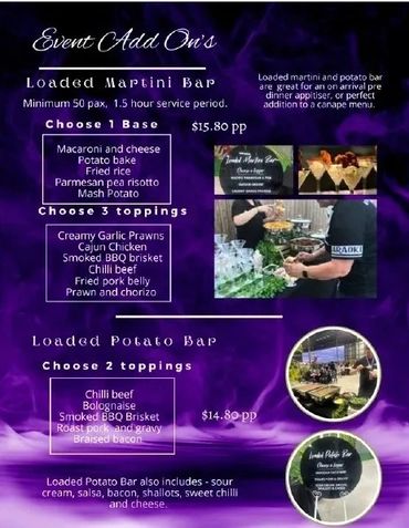 Loaded nacho and potato bar menu
