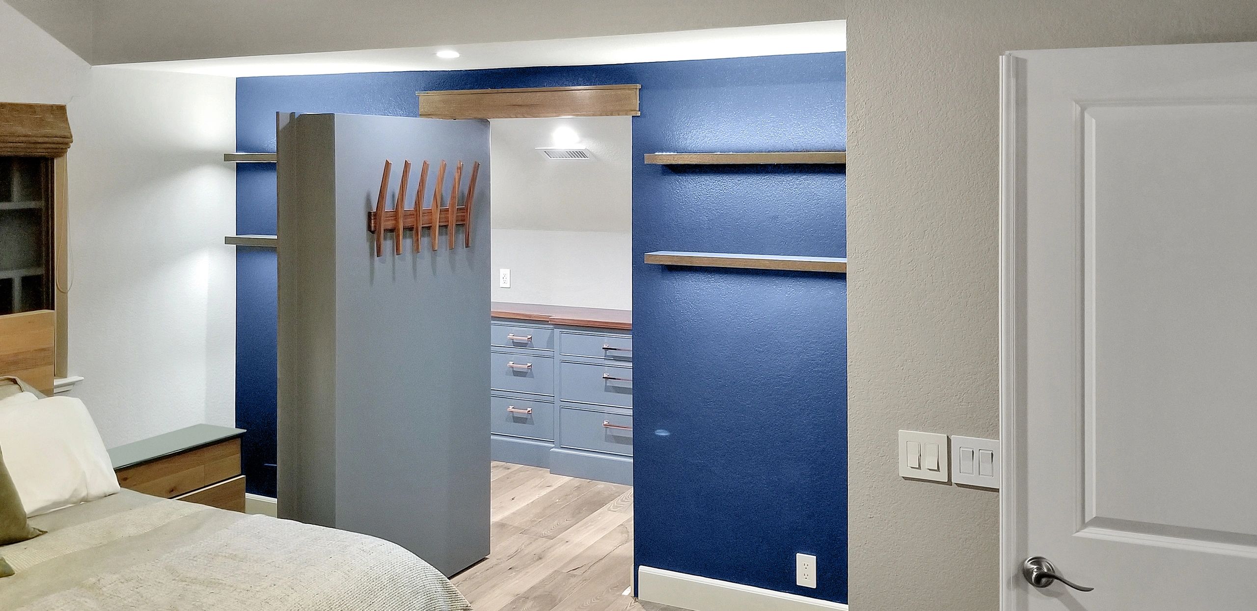 custom built in bookcase with secret door to hidden closet