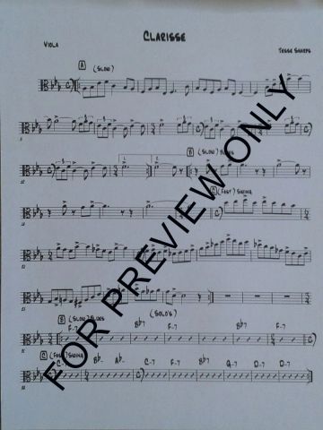 Sheet music titled 'Clarisse' for Viola by Teresa Sheehan.