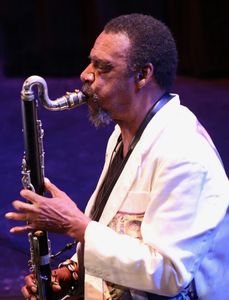 Jesse Sharps playing bass clarinet