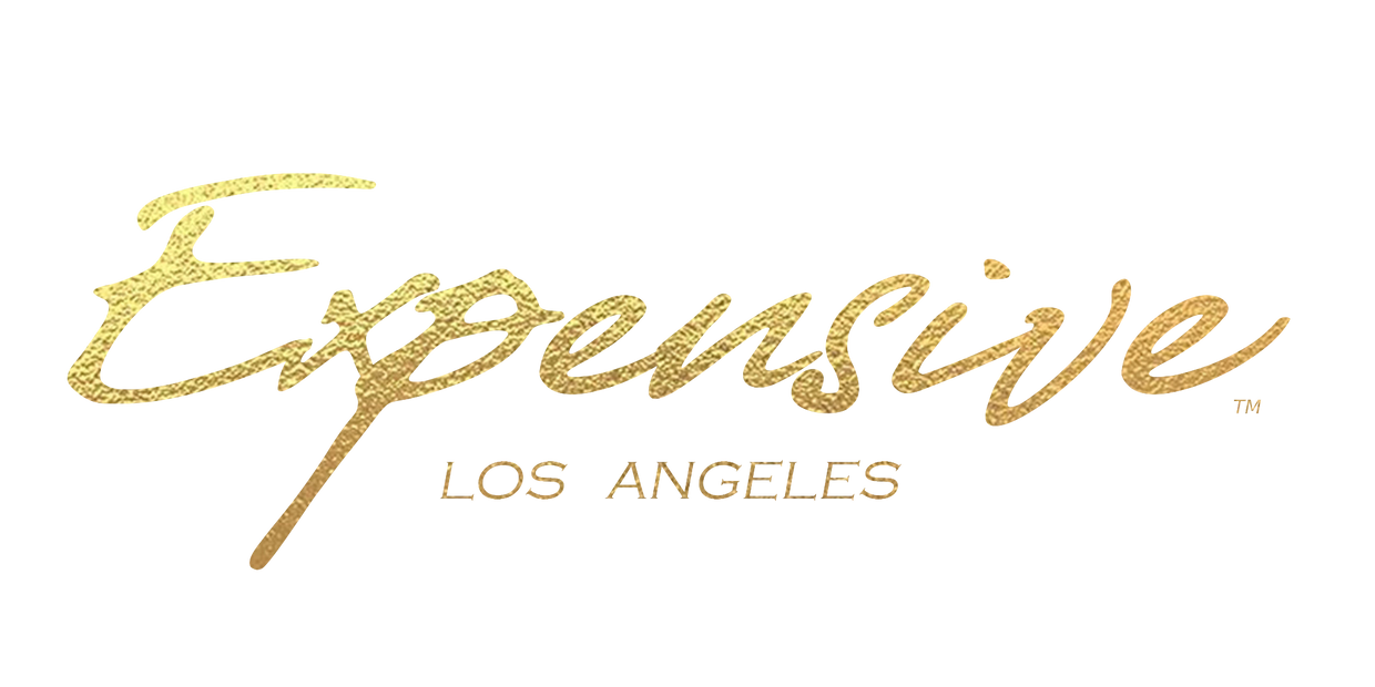 Gold textured 'Expensive Los Angeles' logo on black background.