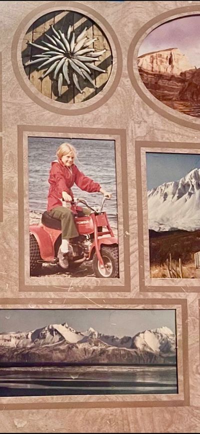 Collage, mountains, ocean, atv