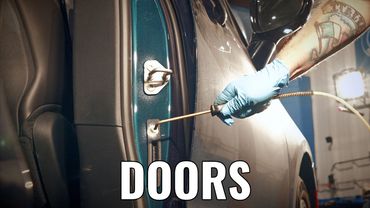 Inner doors of fleet vehicle getting rustproofing corrosion protection for fleet cars, trucks, suvs.