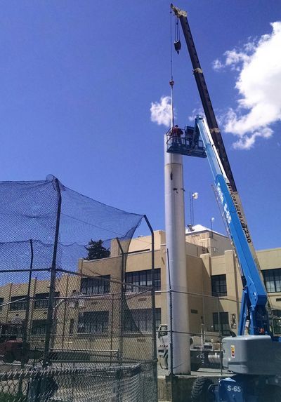 Exhaust stack being repaired at Helena Middle School.