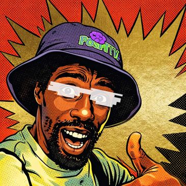 Comic-style man with hat and thumbs up.