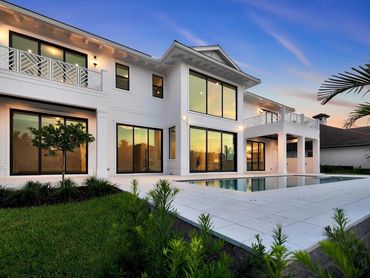 British West Indies architecture. Sunset on the Water.