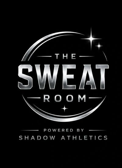 Metallic logo for The Sweat Room by Shadow Athletics on black.