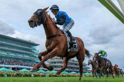 Jockey riding horse in a horse race.