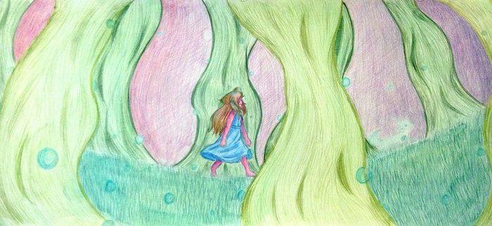 Through the Forest, 2019, watercolor and colored pencil on paper