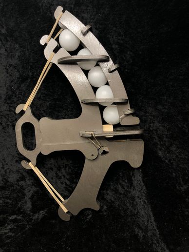 Handmade ping pong ball shooter designed by Pirate Monkey Art