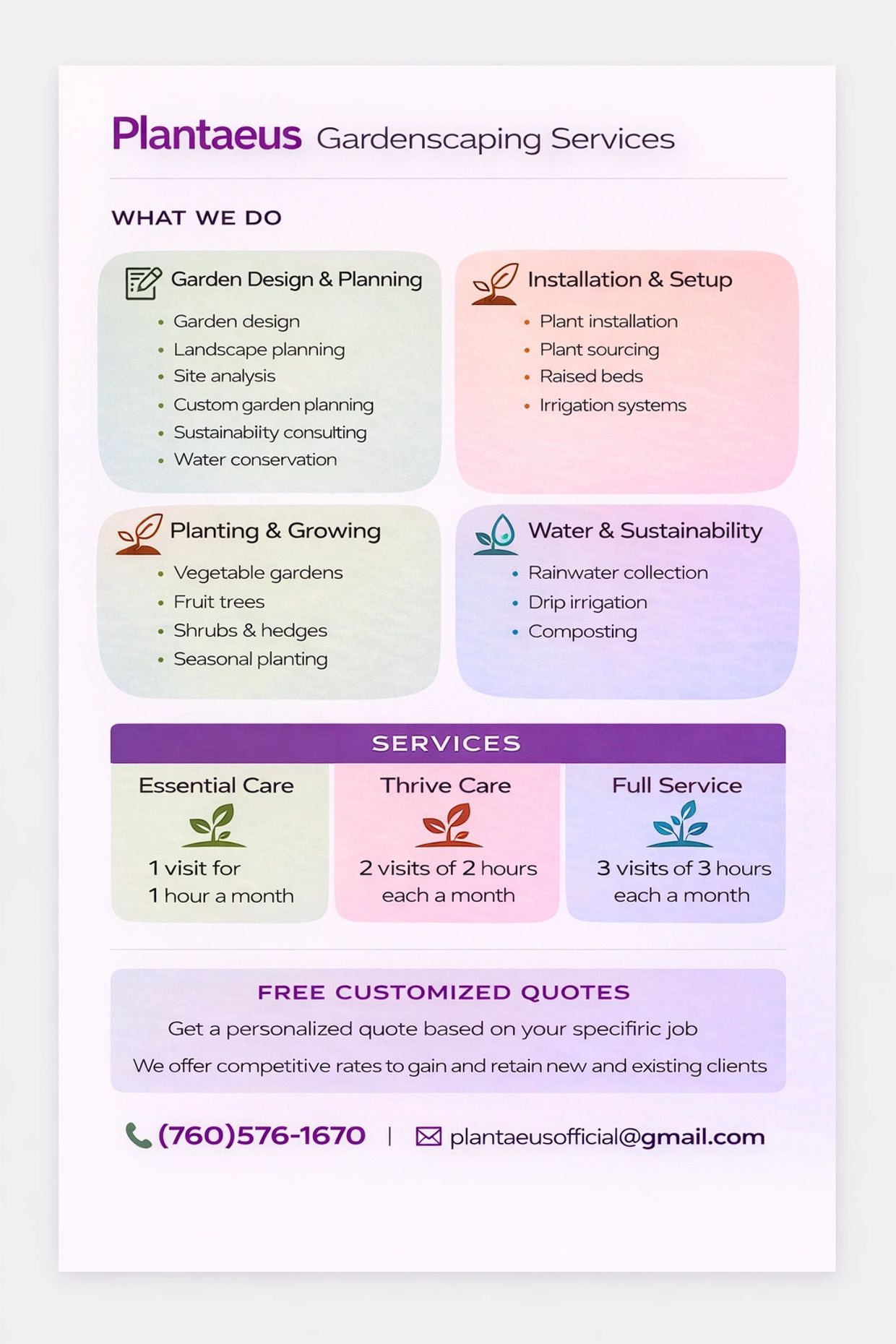Plantaeus Gardenscaping Services offers comprehensive garden design, planting, installation, and sustainability solutions.
