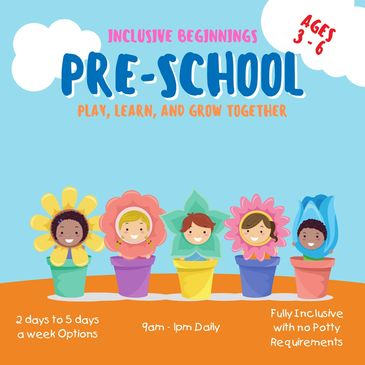 Colorful preschool ad with kids as flowers in pots.