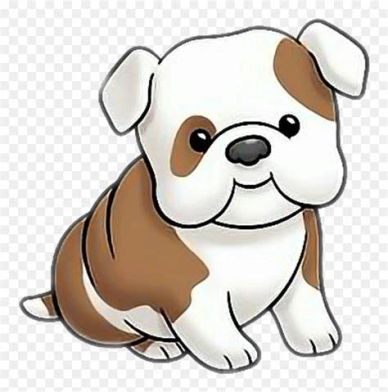 Cute cartoon bulldog puppy with brown and white fur.