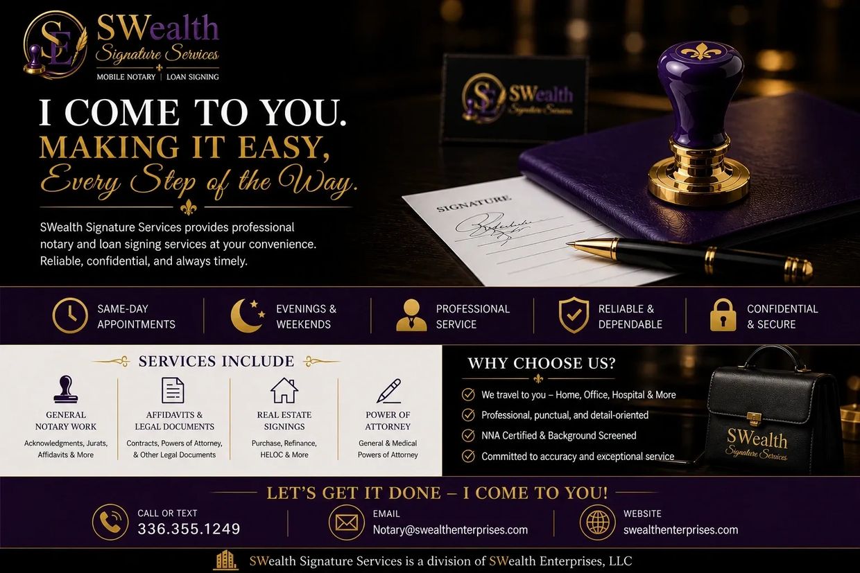 Professional mobile notary and loan signing services with convenience and confidentiality.