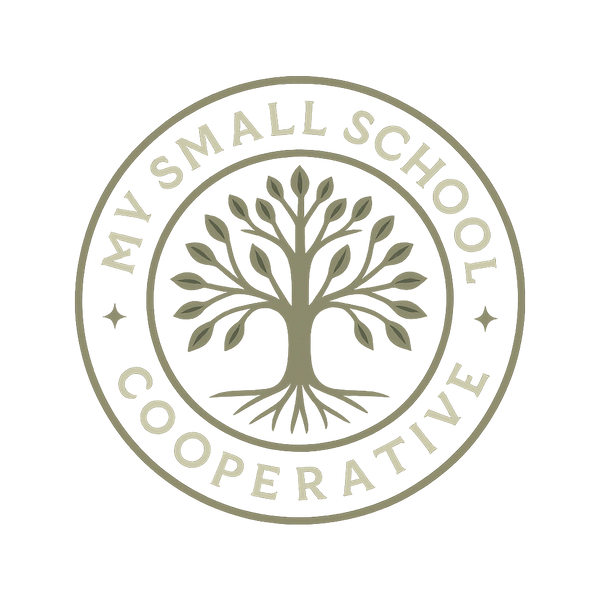 Logo with a tree and text 'My Small School Cooperative'.