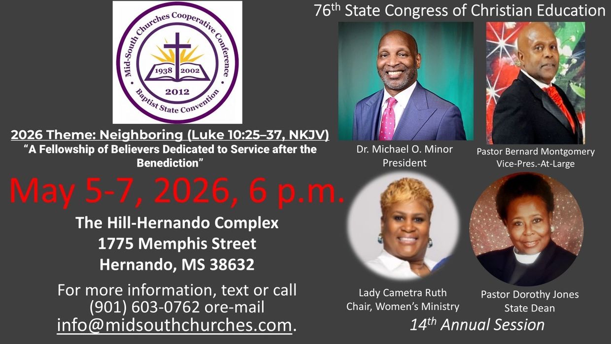 Flyer for the 76th State Congress of Christian Education in May 2026 by Mid-South Churches Cooperative Conference.