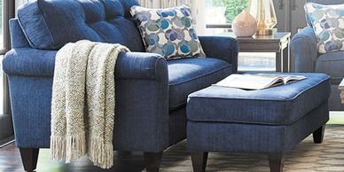 oversized blue upholstered chair with oversized blue upholstered ottoman