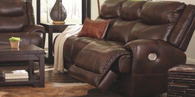 brown reclining power sofa
