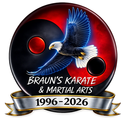 Logo featuring a yin-yang symbol, an eagle, and martial arts text.