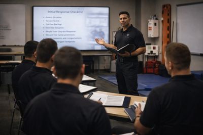 Instructor leads a safety training session with attentive participants.