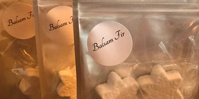 Balsam Fir essential oil shower steamer hand packed in snowflake mold small batch recipes no dyes