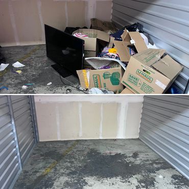 before and after photo of a cleaned out storage unit in Palm Springs Ca