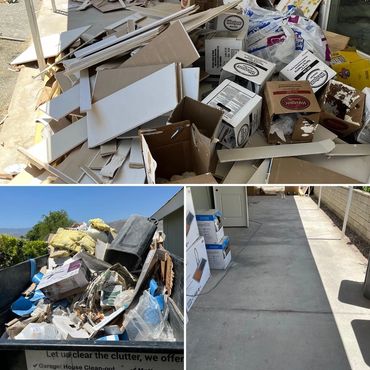Home renovation debris before and after removal in Palm Desert Ca