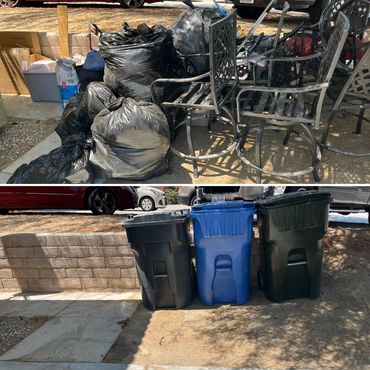 Trash removal in Thousand Palms Ca before and after junk removal services.
