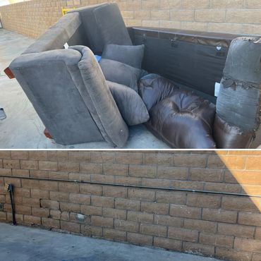 before and after photo of a couch and sofa disposal in Palm Springs Ca